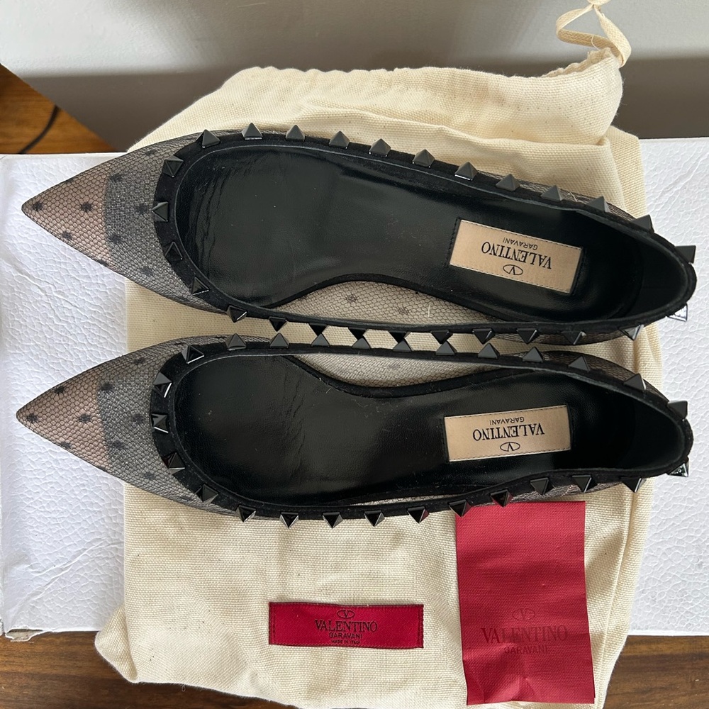 Valentino Garavani Black mesh Rockstud Flats